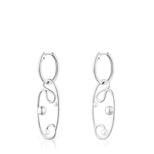 Silver Tsuri Hoop earrings with cultured pearls