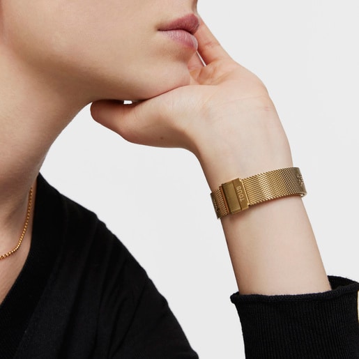 Smartwatch with gold-colored IPG steel bracelet and gold-colored IPG aluminum case TOUS T-Band Mesh