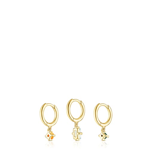 Pack de Aros TOUS Good Vibes con baño de oro 18 kt sobre plata y gemas