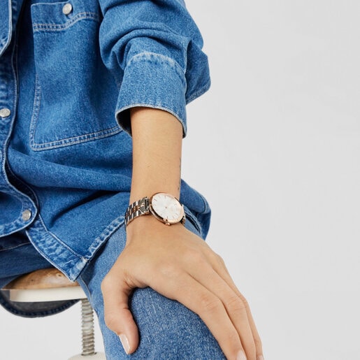 Analogue watch with steel and pink-colored IPRG steel wristband S-Band