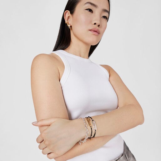 צמיד Logo מניילון שחור בשילוב כסף