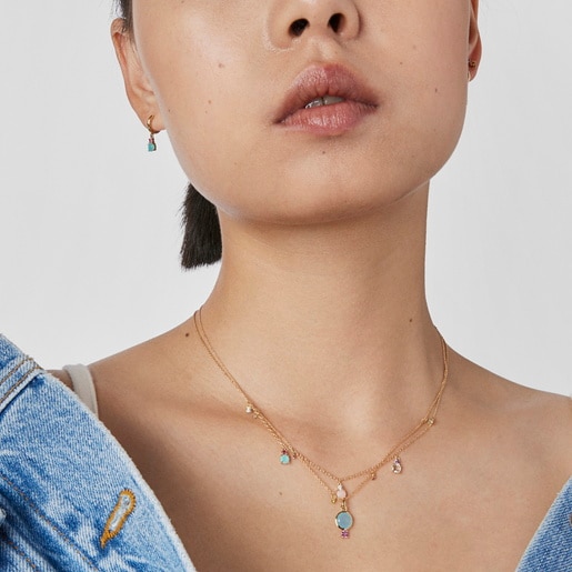 ゴールドにカルセドニーとジェムストーンがあしらわれたネックレス Virtual Garden