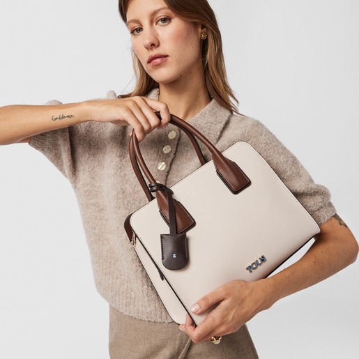 Bolsa city mediano Tous Essential beige y marrón