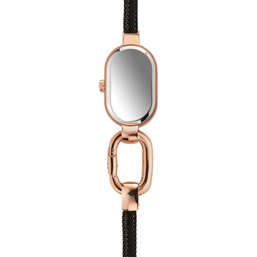 Analog Watch with black IP steel bracelet and rose-colored IPRG steel case TOUS Hold Oval