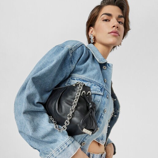 תיק צד TOUS Soft בינוני מעור בצבע שחור