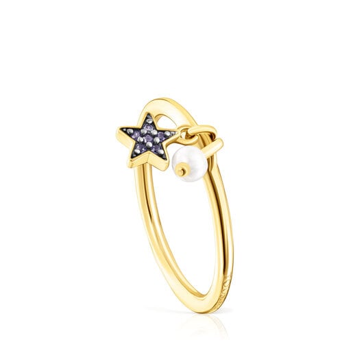 Anillo con baño de oro 18 kt sobre plata con estrella de zafiros TOUS New Motif