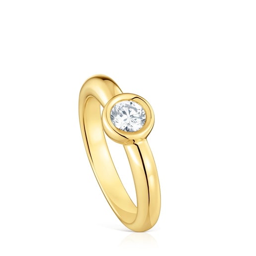 18kt gold plating over silver Wide ring with laboratory-grown diamond Line LGD