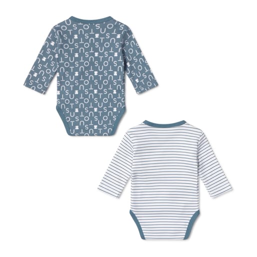Pack of wrap-over baby bodysuits in Soft navy blue