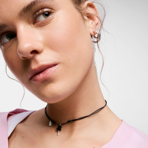 Collar de plata, nylon negro y ónix TOUS Unlock