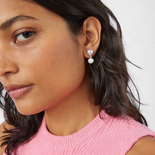 עגילי כדור דובון TOUS Beach Disco מכסף עם פנינה מתורבתת