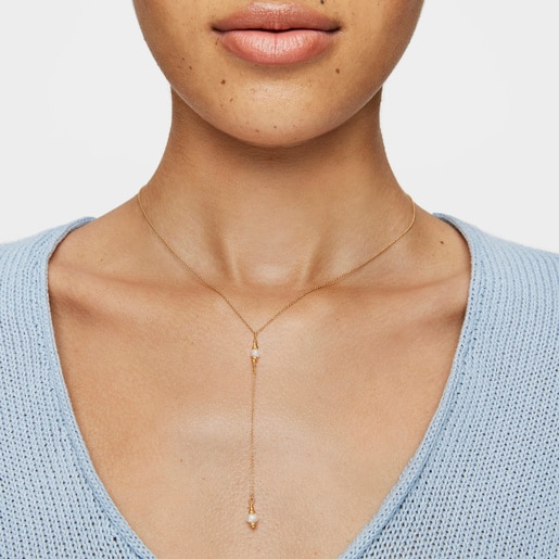 Strip Choker with 18kt gold plating over silver and cultured pearls Gloss
