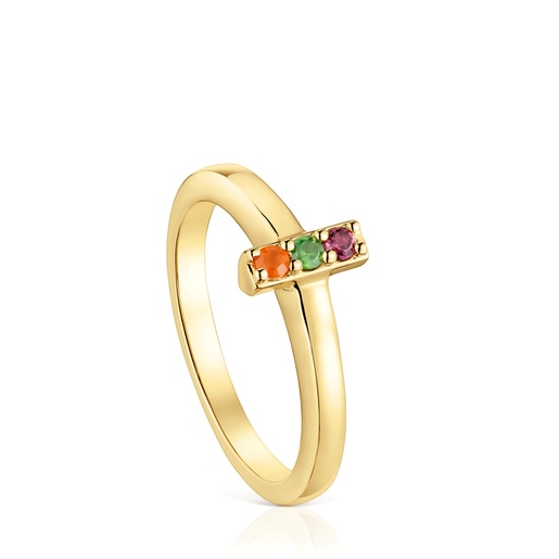 טבעת TOUS Basic Colors קטנה בציפוי זהב 18 קראט על כסף משובץ אבני חן