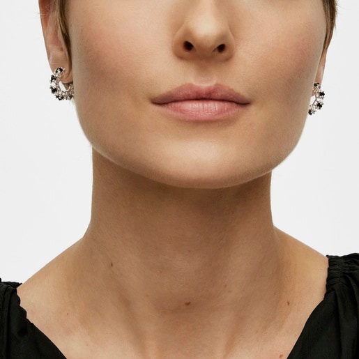 Pendientes aro de plata y ónix Color Pills