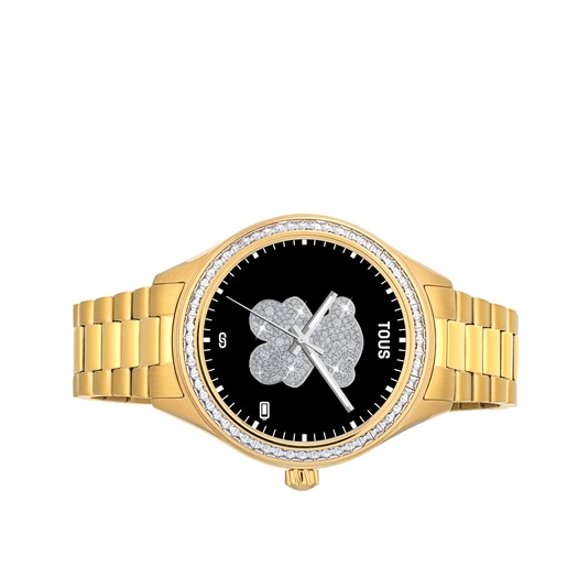 Reloj smartwatch con brazalete de acero IP dorado y zirconias blancas T-Shine Connect