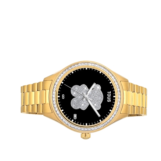 T-Shine Connect Smartwatch with gold-colored IP steel wristband with white cubic zirconias