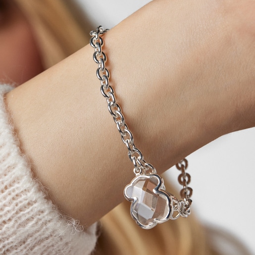 צמיד כסף בשילוב דובי משובץ באבן רוק קריסטל