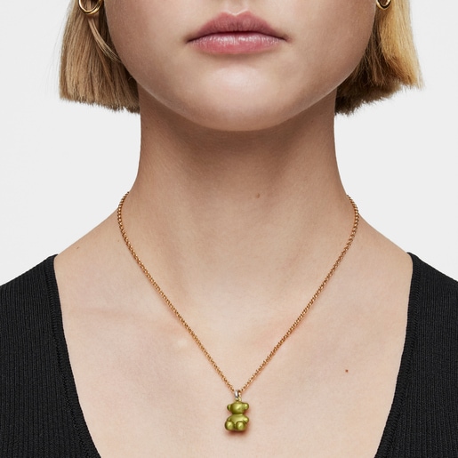 Medium lime-green-colored steel bear Pendant Bold Bear