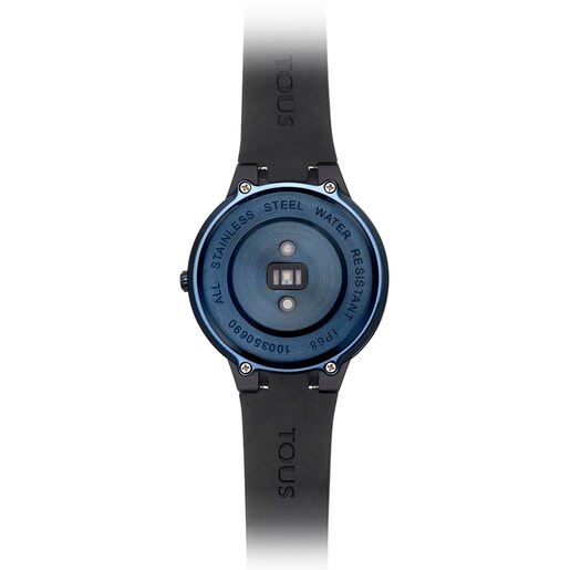 Blue IP steel Rond Connect Watch with black silicone strap