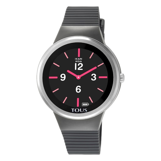 Montre Rond Connect en acier avec bracelet en silicone gris