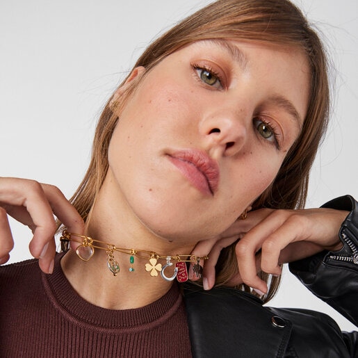 Collier TOUS Good Vibes clips et charms en Argent Vermeil, Argent Dark Silver et Pierres précieuses