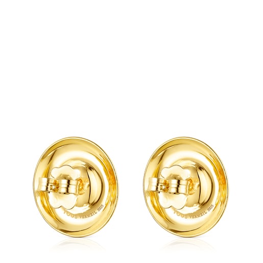 Pendientes grandes con baño de oro 18 kt sobre plata y perla TOUS Basics disco