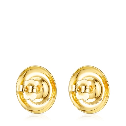 Aretes grandes TOUS Basics disco con baño de oro 18 kt sobre plata y perla