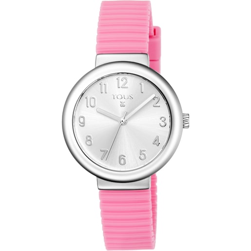 Reloj Rainbow de acero con correa de silicona rosa