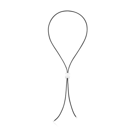 Collar largo de caucho y oso de plata 18 mm Bold Motif