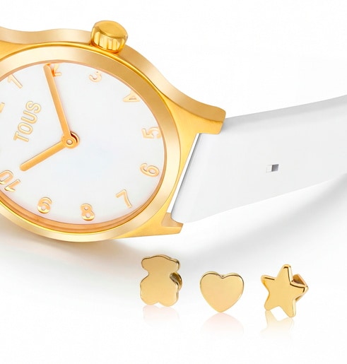 Analog Watch with white strap and gold-colored steel TOUS EPIC ICON KDT CHARMS