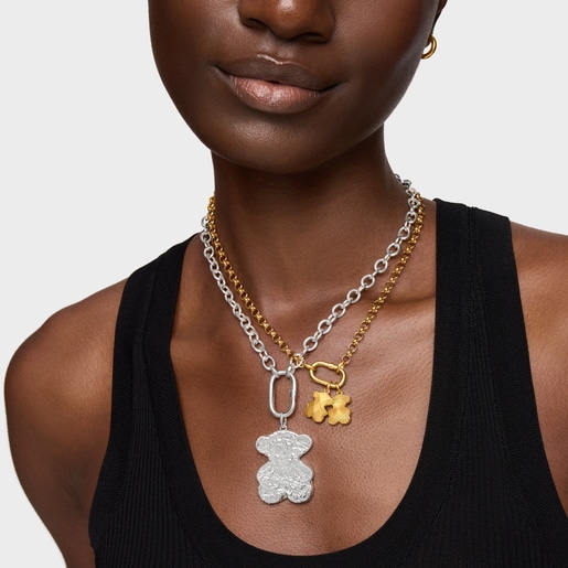 قلادة bonbon كبيرة الحجم مزينة بحلية على شكل دبدوب من الفضة من التشكيلة Sweet Dolls