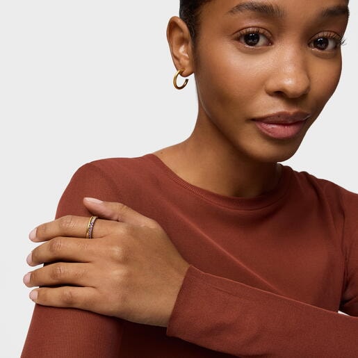 18kt gold-plated silver Double ring with gemstones TOUS Straight