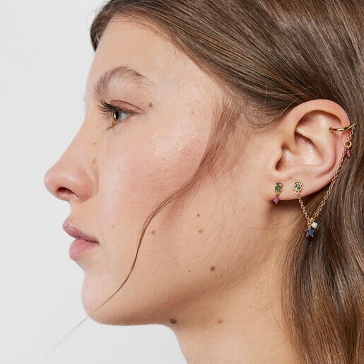 Earcuff con baño de oro 18 kt sobre plata, cromodiópsido, zafiro, rubí tratado y perla cultivada TOUS New Motif