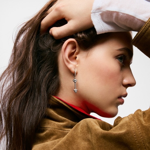 Steel and cultured pearl Hoop earrings with arrow charm TOUS Charming
