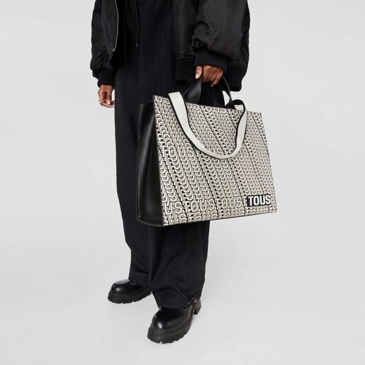 ベージュ＆ブラックのラージ・ショッピングバッグ TOUS Vera Amaya