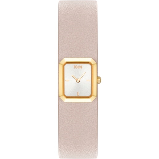 Analog Watch with rose-colored leather and gold-colored steel bracelet TOUS KARAT EMERALD MINI