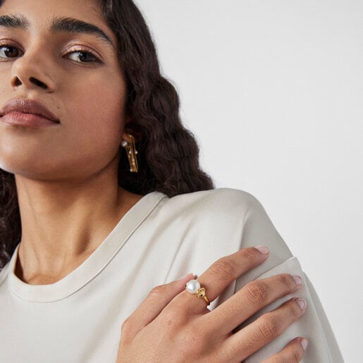 Золотое кольцо Oceaan с ракушками и жемчугом