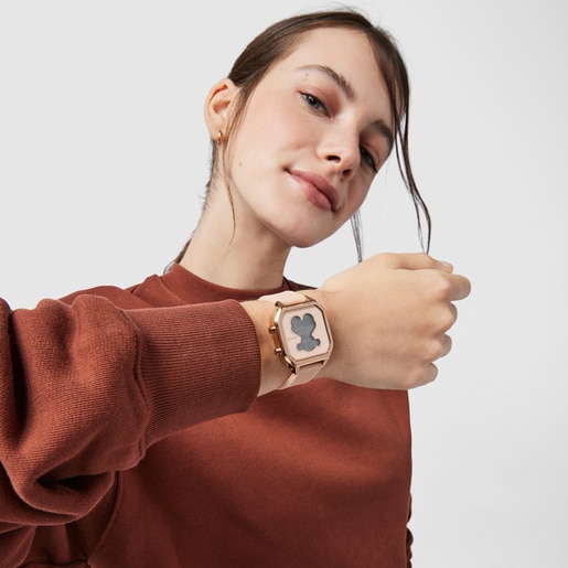 Часы D-Bear Teen из стали с розовым ионным напылением и с нюдовым силиконовым ремешком