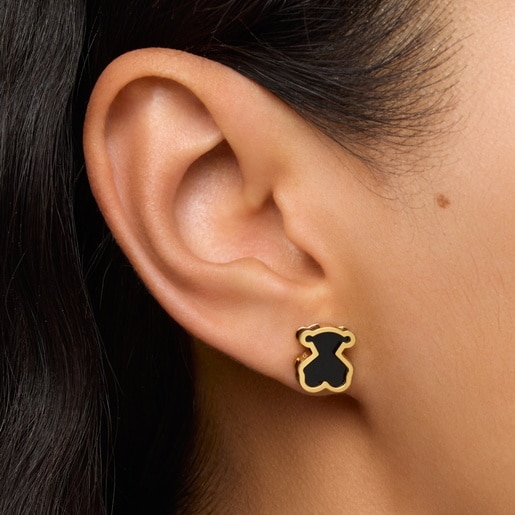 Boucles d’oreilles en argent plaqué or 18 ct et méthacrylate noir Galaxy