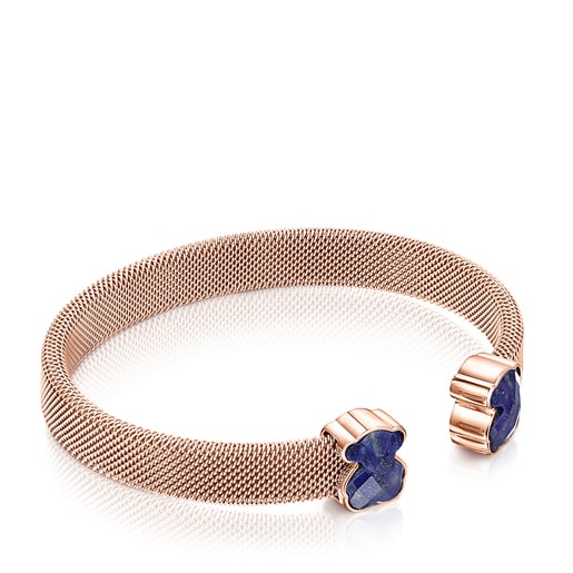 Rose IP Steel Mesh Color Bracelet with Lapis Lazuli | TOUS