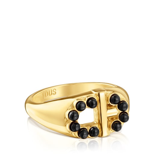 Signet ring with 18kt gold plating over silver and onyx TOUS MANIFESTO