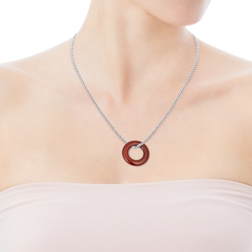 Large Hold Gems Pendant in Carnelian and Silver