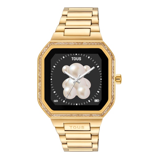 Smartwatch B-Connect mit goldfarbenem Stahlarmband und Zirkonia-Steinen