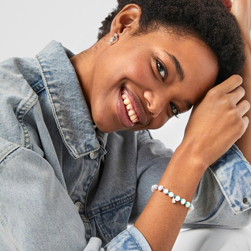 マルチカラーのナイロンにパールをあしらったブレスレット TOUS Joy Bits