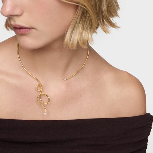 Collar abierto con baño de oro 18 kt sobre plata y diamantes creados en laboratorio Lio LGD