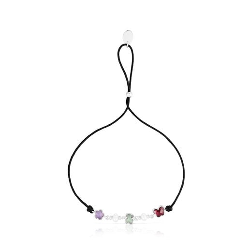 Silver and cord Bold Motif Bracelet with gemstones and cultured pearls |  TOUS