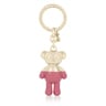 Porta-chaves Teddy Bear dourado e rosa