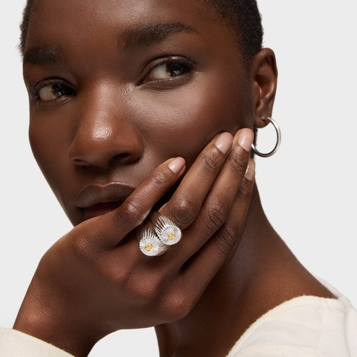 Silver and silver vermeil Virtual Garden Signet ring with bear