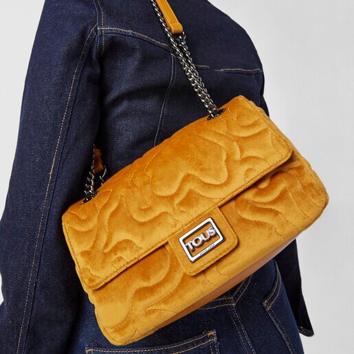 Medium mustard Kaos Dream Velvet shoulder bag with flap