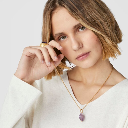 Colgante con baño de oro 18 kt sobre plata y amatista Hav