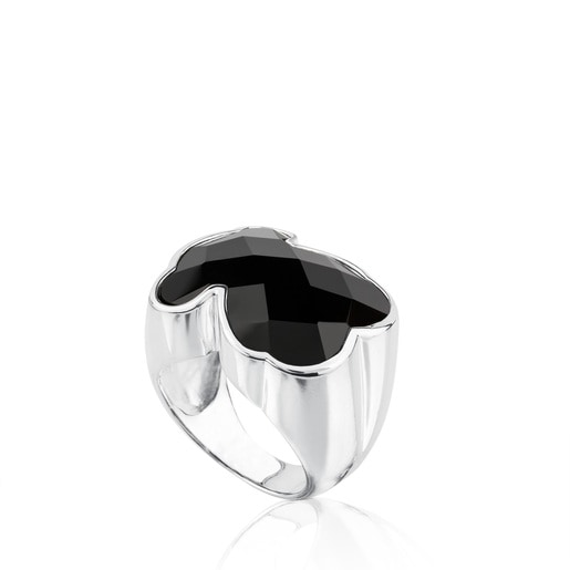 טבעת TOUS Color מכסף עם אבן אוניקס מלוטשת